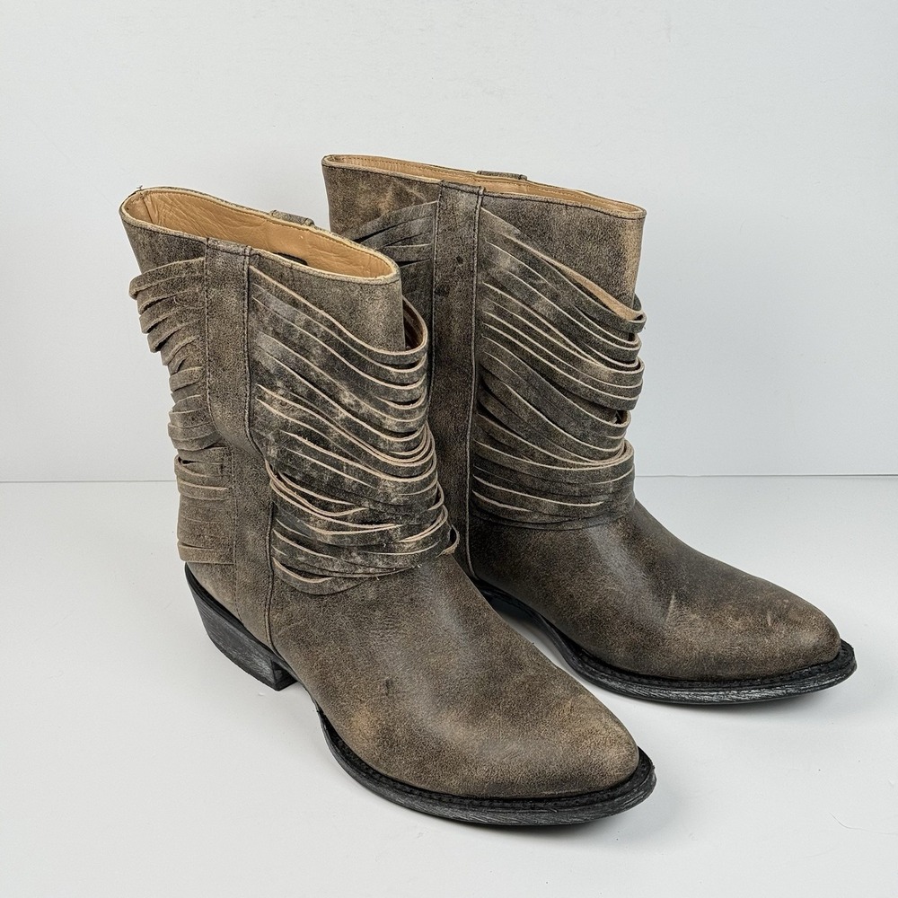 Matisse Leather Western Fringe Pull on Distressed Mid Calf‎ Boots 8.5B Women